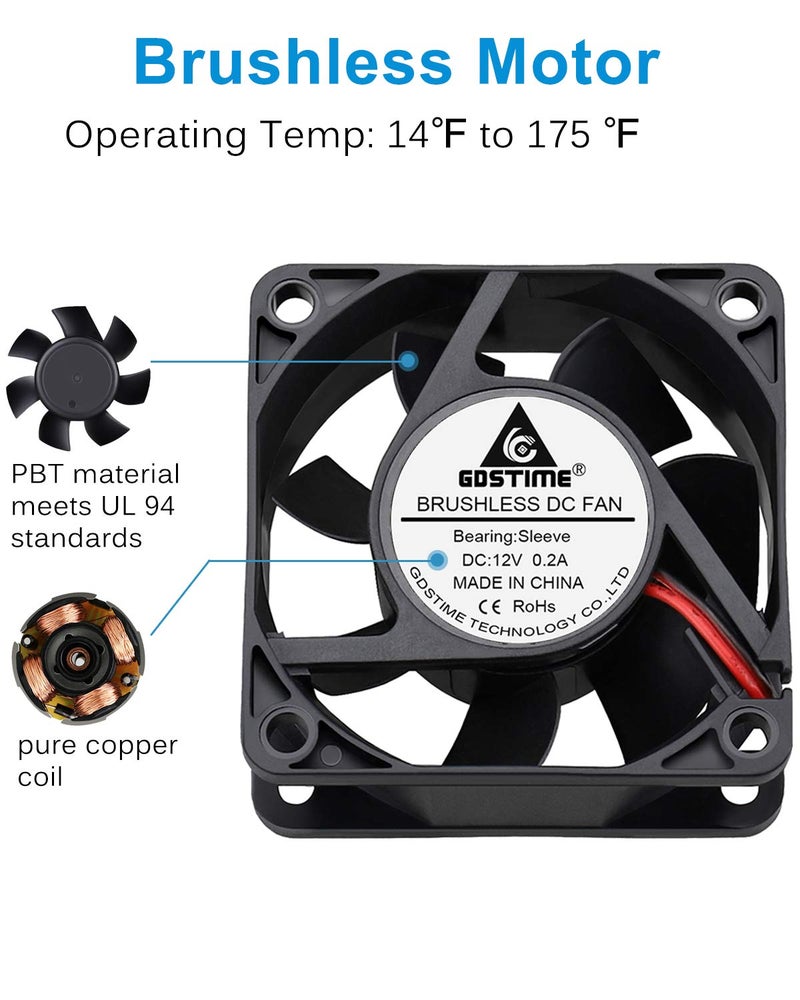 GDSTIME Dc 12V 60mm 6cm 60x60x25mm 2 Wire Brushless Cooling Fan - Image 4